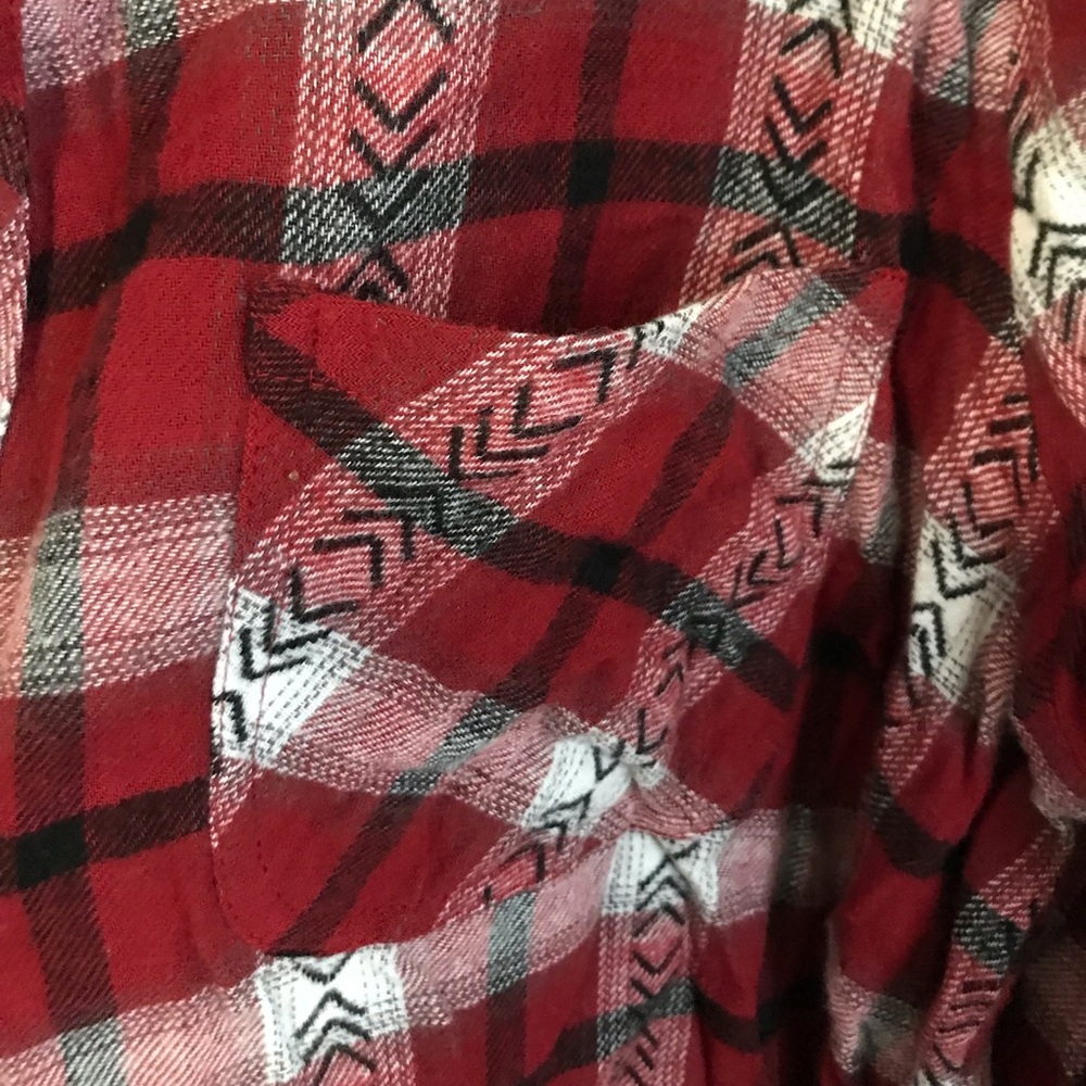 NWT Olive+Oak Women’s Boho Flannel & Plaid Fringe Button Down Cotton Top - Picture 12 of 15